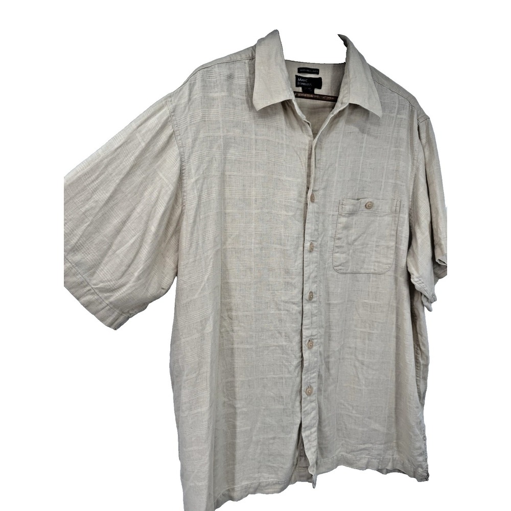 Marc‎ Edwards  XXL Tan Beige Button Up Short Sleeve Washable Linen Mens resort